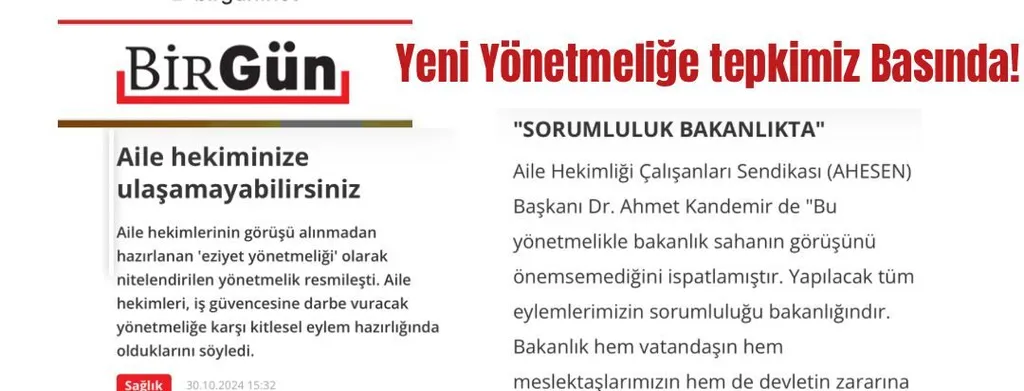 YENİ YÖNETMELİĞE TEPKİMİZ AHESEN’le BASINDA!