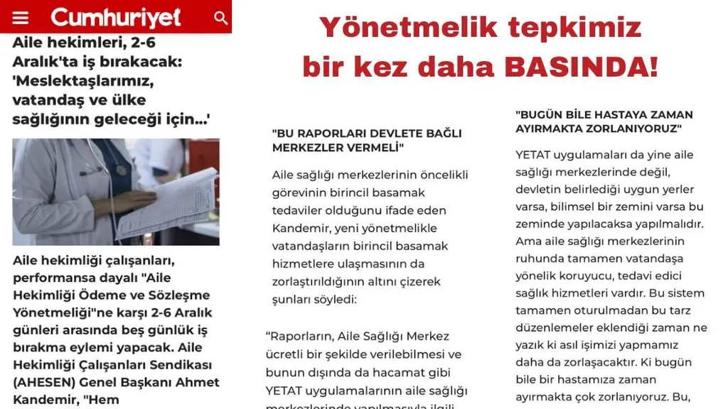 YÖNETMELİK TEPKİMİZ BİR KEZ DAHA BASINDA!