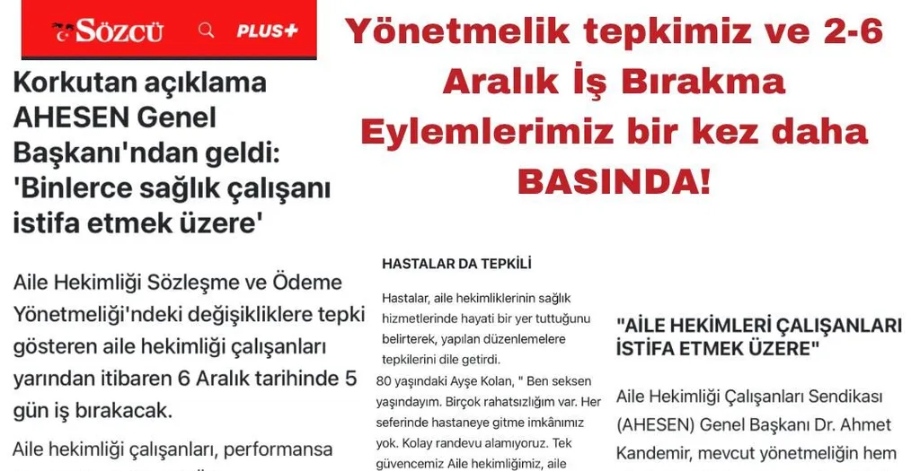 YÖNETMELİK TEPKİMİZ ve 2-6 ARALIK İŞ BIRAKMA EYLEMLERİMİZ BİR KEZ DAHA BASINDA!