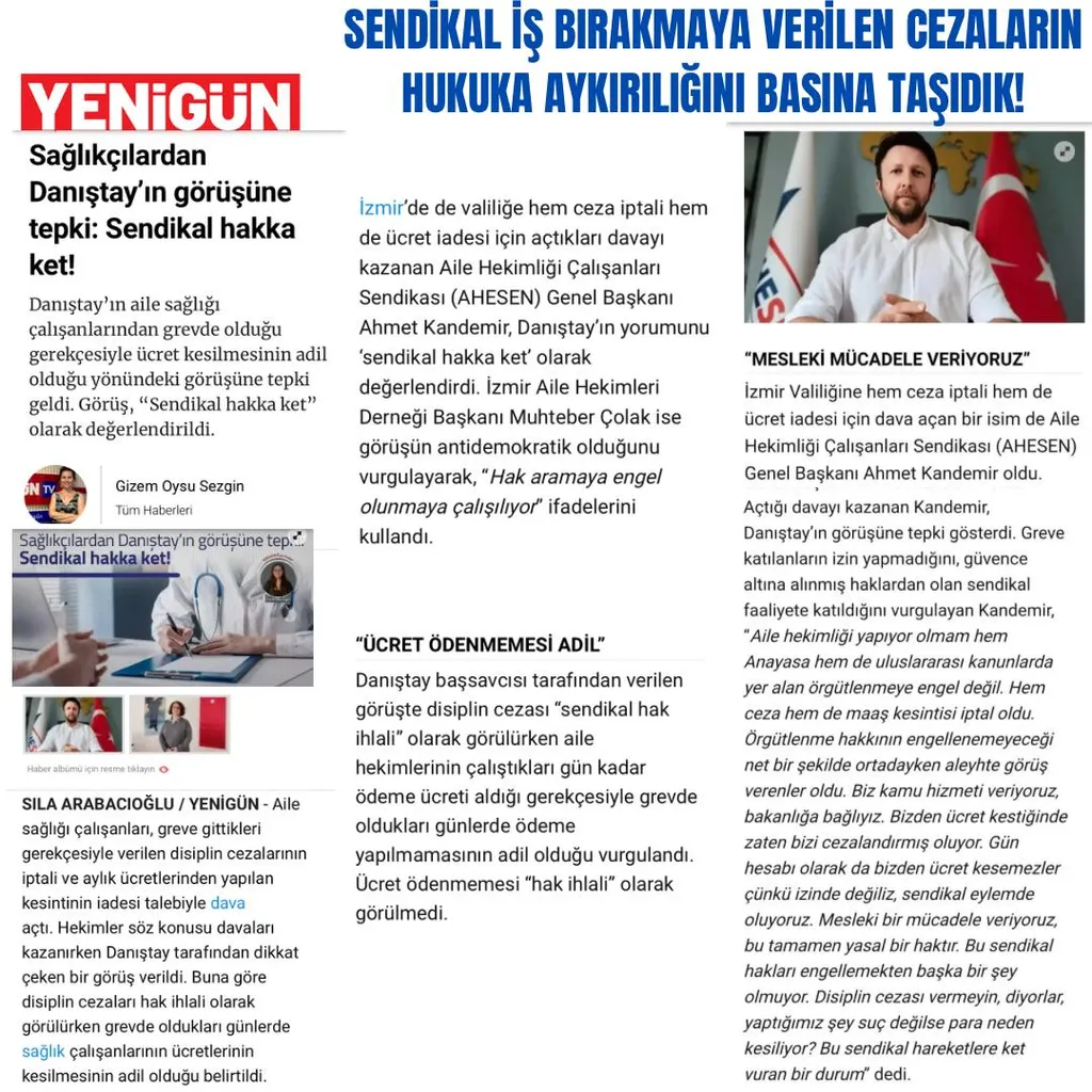 SENDİKAL İŞ BIRAKMAYA VERİLEN CEZALARIN HUKUKA AYKIRILIĞINI BASINA TAŞIDIK