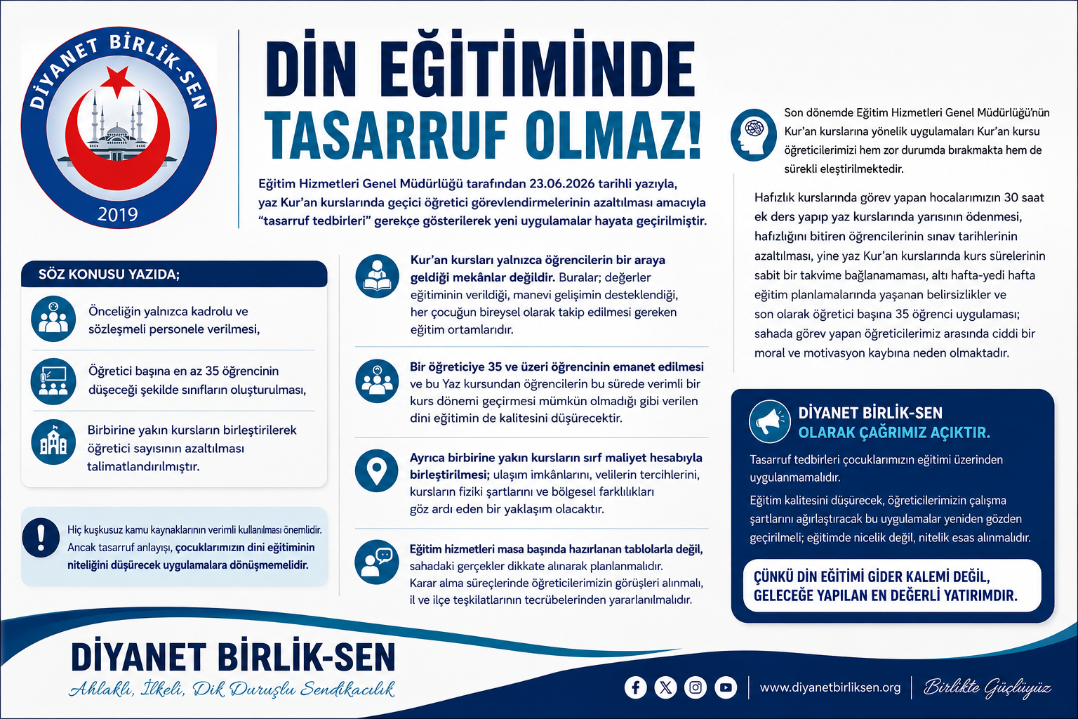 Din Eğitiminde Tasarruf Olmaz!