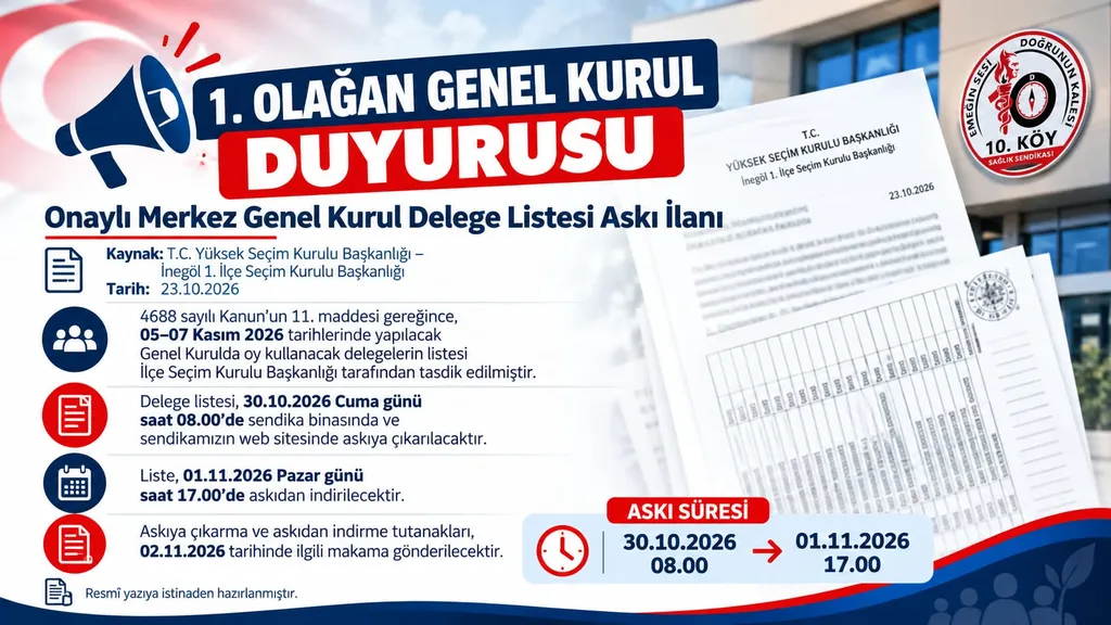 Onuncu Köy Merkez Genel Kurulu Onaylı Delege Listesi Askıya Çıkarılıyor